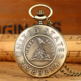 United States Veteran Bronze Necklace Quartz Movement Pocket Watch