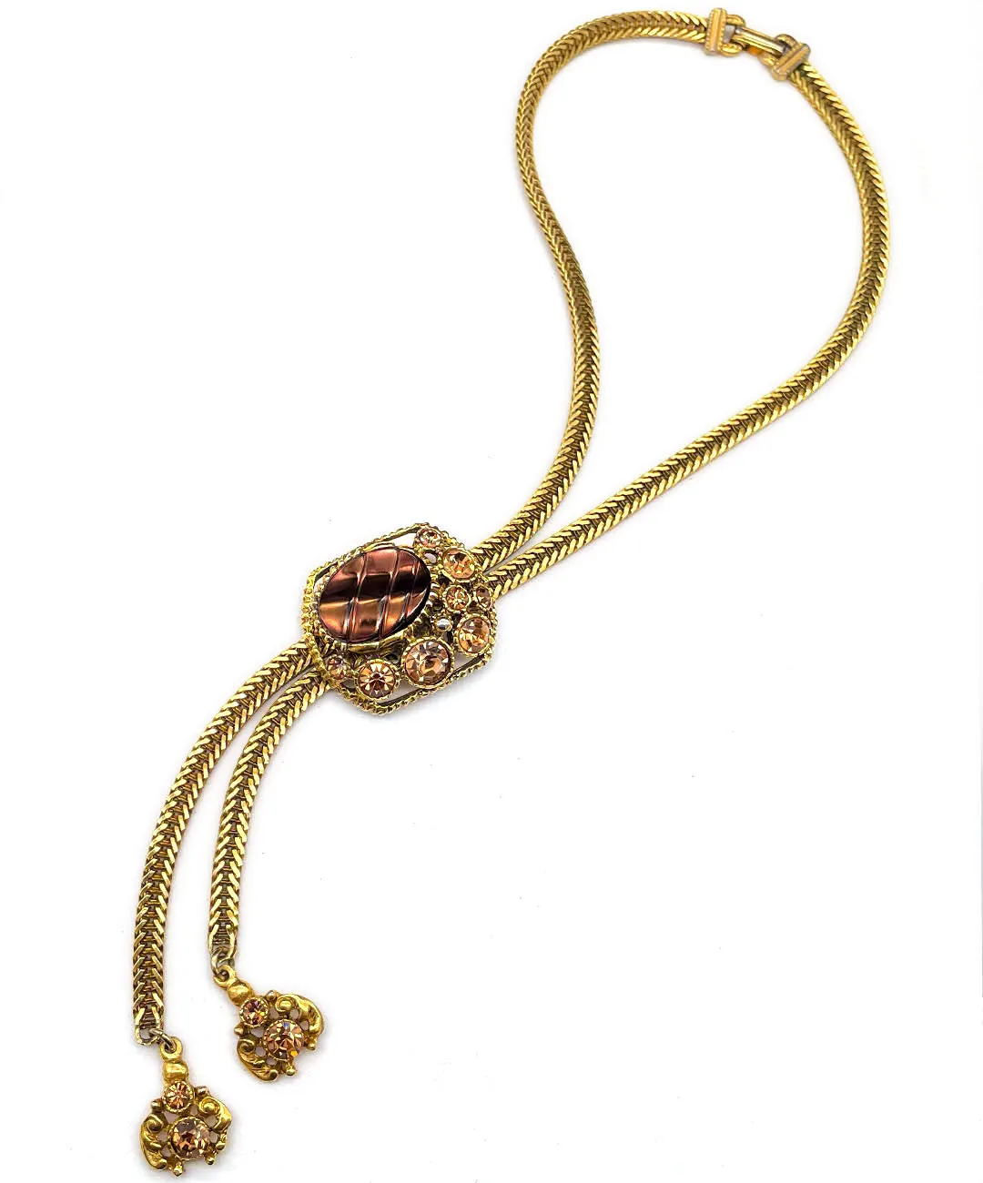 【USA輸入】ヴィンテージ SELRO ブロンズ トパーズ ビジュー ネックレス/Vintage SELRO Bronze Topaz Bijou Necklace