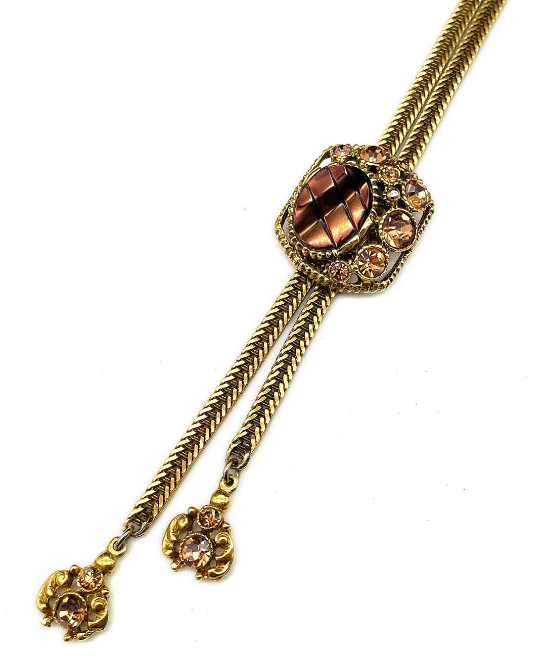 【USA輸入】ヴィンテージ SELRO ブロンズ トパーズ ビジュー ネックレス/Vintage SELRO Bronze Topaz Bijou Necklace