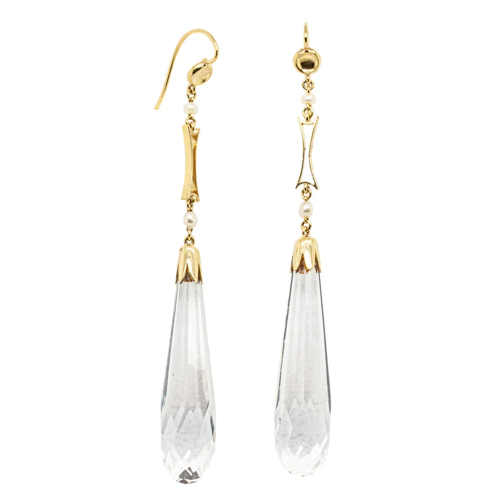 Vintage 15ct Yellow Gold Quartz Crystal Drop Earrings