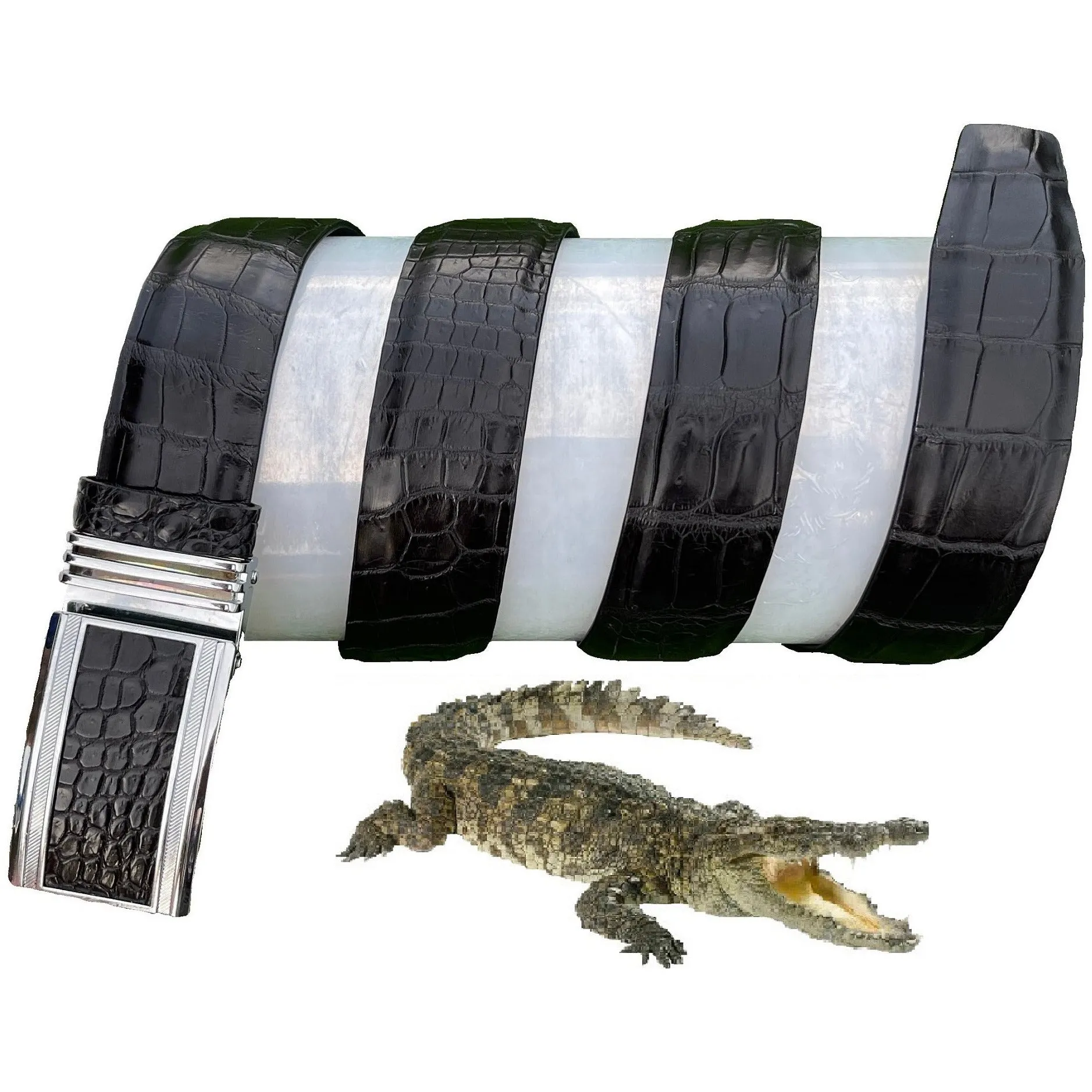 Vintage Black Alligator Belt For Men With Automatic Buckle | BE-BLA-01