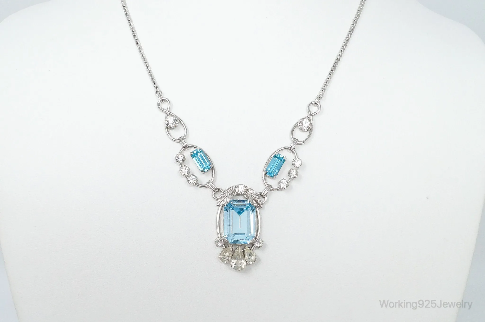 Vintage Designer Van Dell Blue Topaz Cubic Zirconia Sterling Silver Necklace