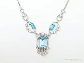 Vintage Designer Van Dell Blue Topaz Cubic Zirconia Sterling Silver Necklace