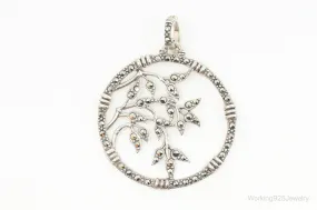 Vintage Large Marcasite Tree Limbs Sterling Silver Necklace Pendant