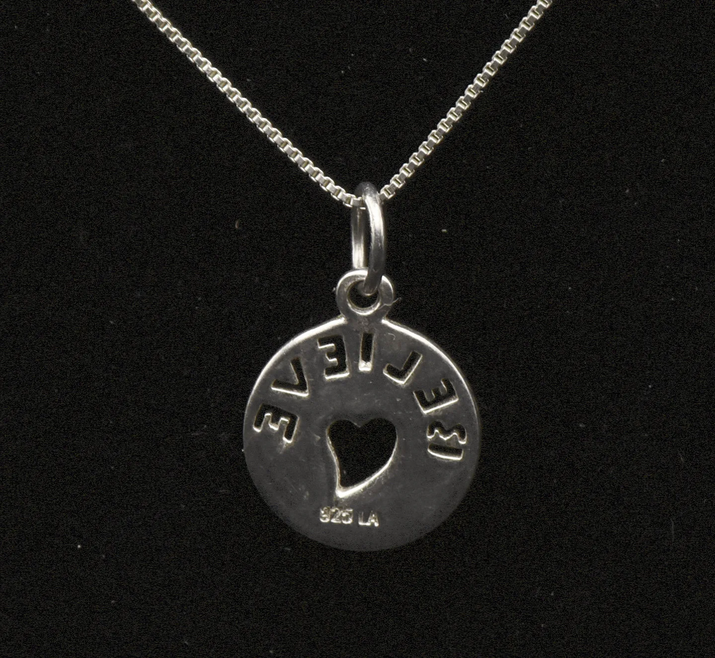 Vintage Sterling Silver "Believe" Pendant on Sterling Silver Italian Chain Necklace - 18.5"