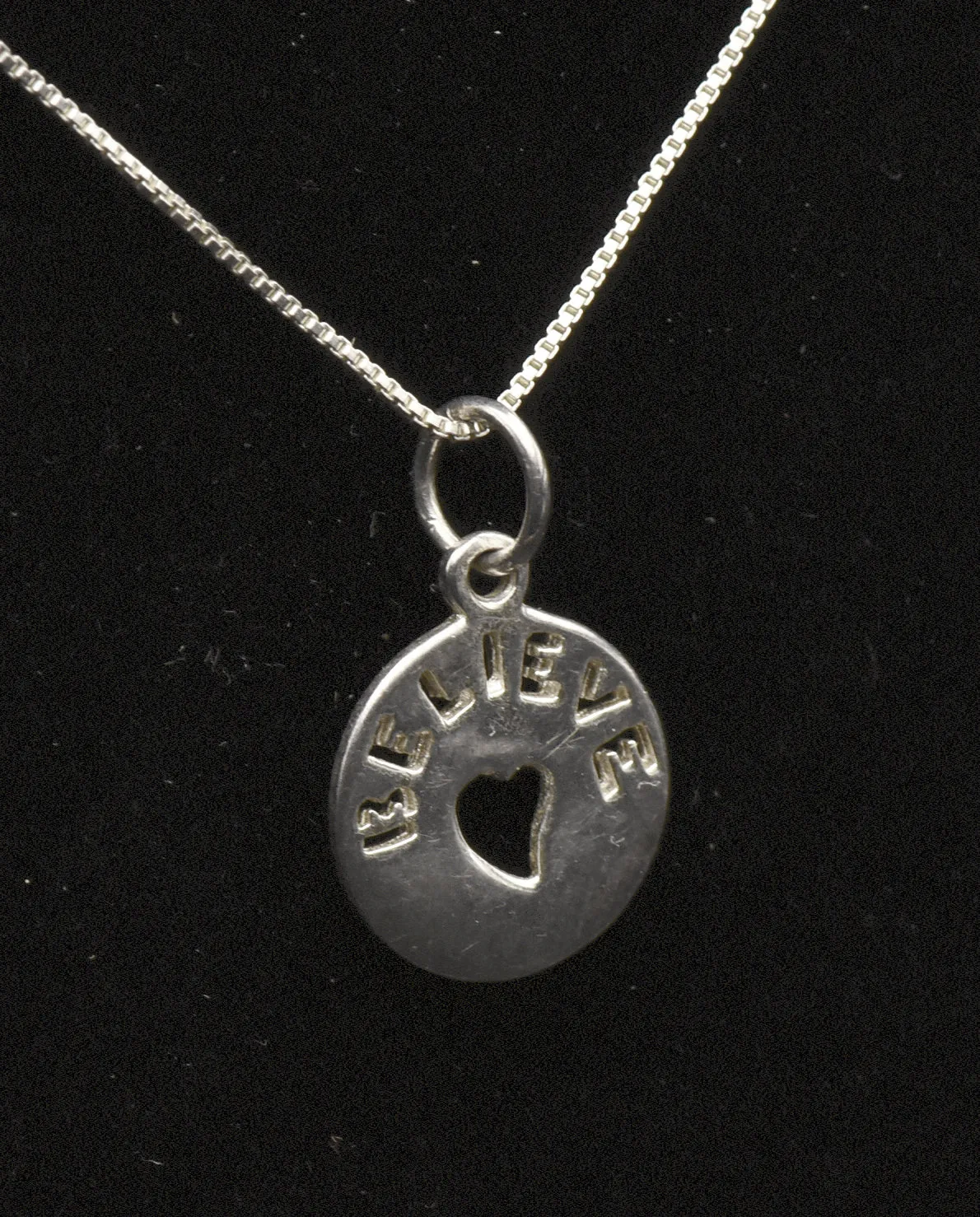 Vintage Sterling Silver "Believe" Pendant on Sterling Silver Italian Chain Necklace - 18.5"