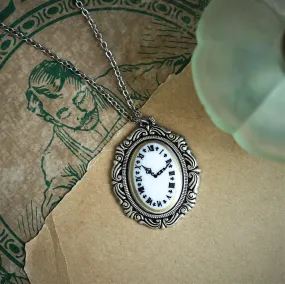 Vintage Style Clock Face Cameo Necklace in Antiqued Silver or Brass