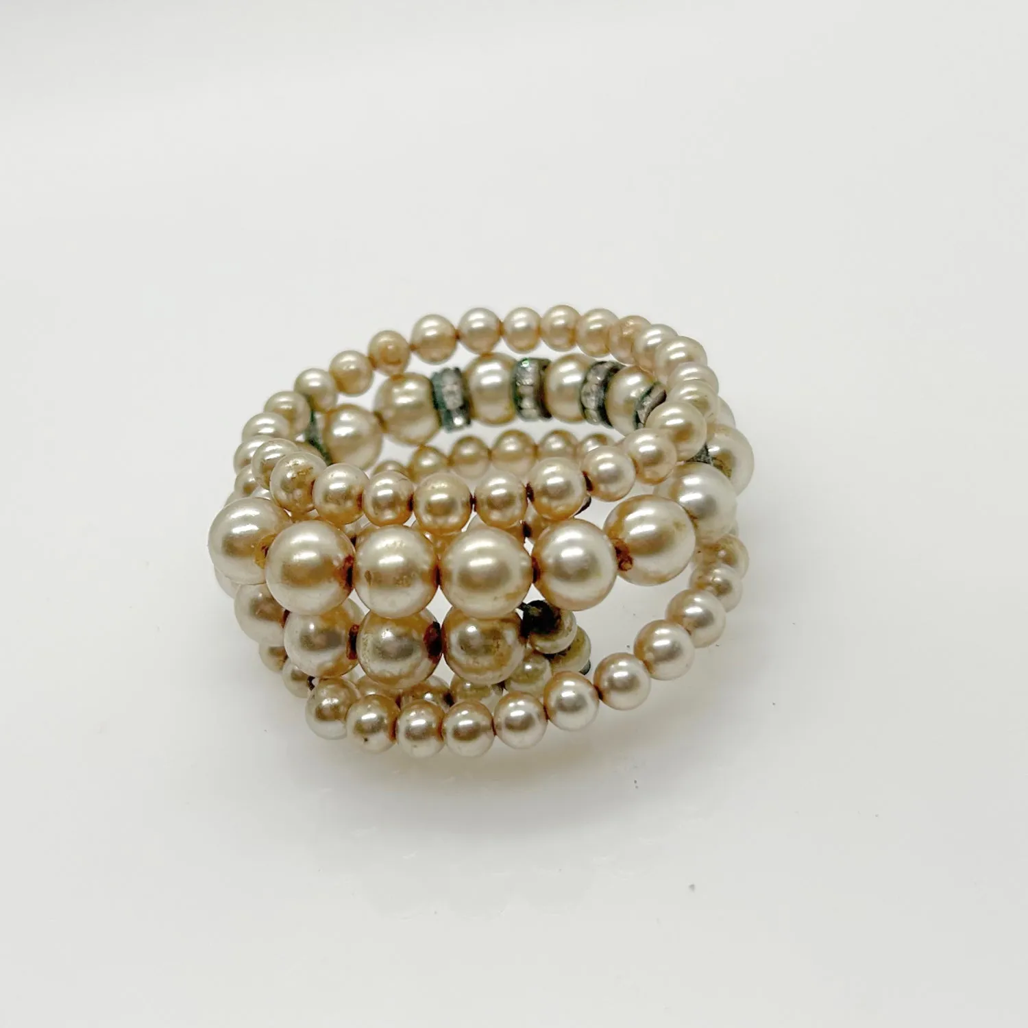 Vintage Winding Faux Pearl and Rhinestone Stretch Bracelet