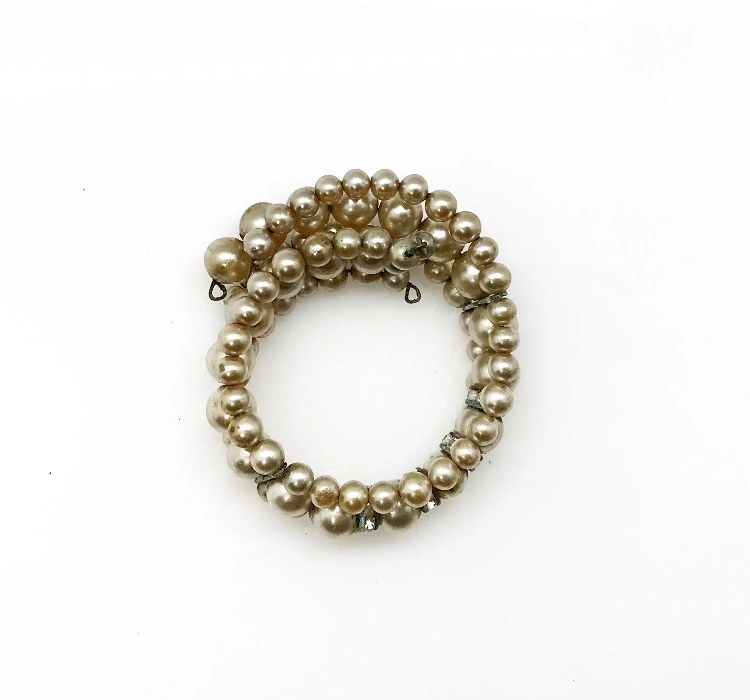 Vintage Winding Faux Pearl and Rhinestone Stretch Bracelet