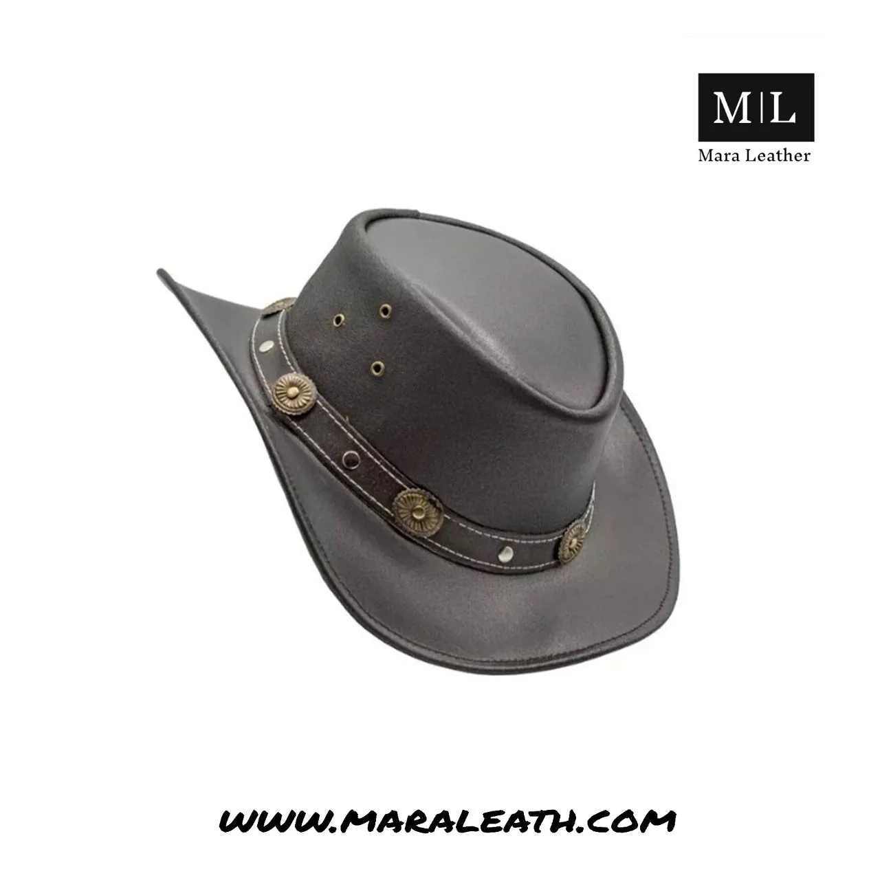 Waterproof Black Leather Cowboy Hat Aussie Style Leather Hat