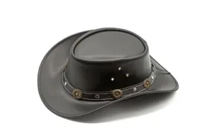 Waterproof Black Leather Cowboy Hat Aussie Style Leather Hat