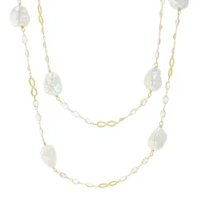 White Topaz Fresh Water Pearl Strie Necklace