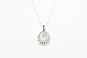 White Topaz Necklace - Sparkly Diamond Pendant - Vintage Oval Necklace