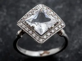 White Topaz Ring - Princess Cut Ring - Topaz Square Ring