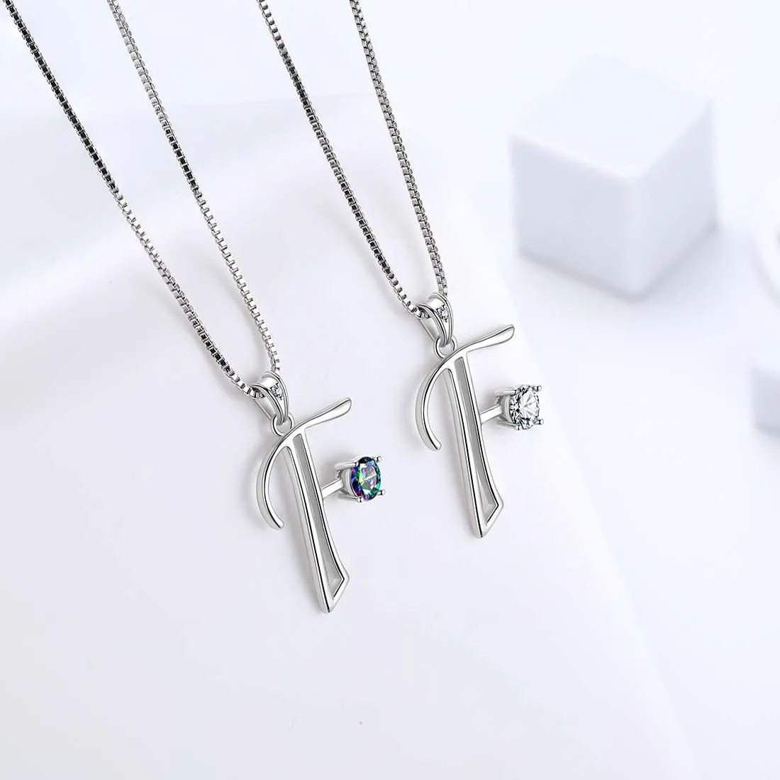 Women Initial F Letter Pendant Necklace Girl Name Jewelry Gift 925 Sterling Silver