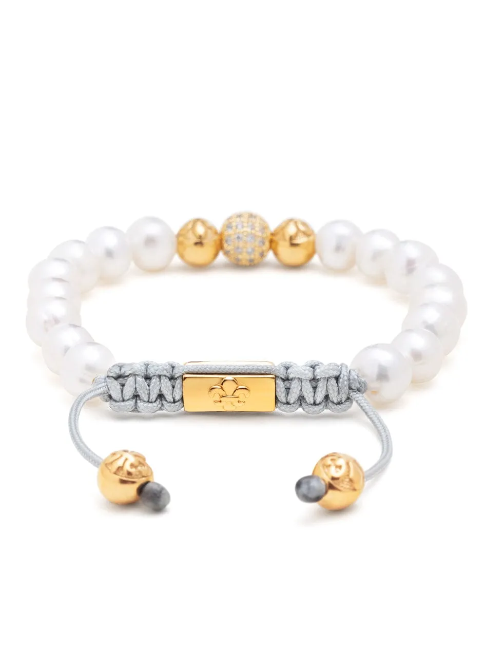 Women's Beaded Bracelet with White Sea Pearl and Gold